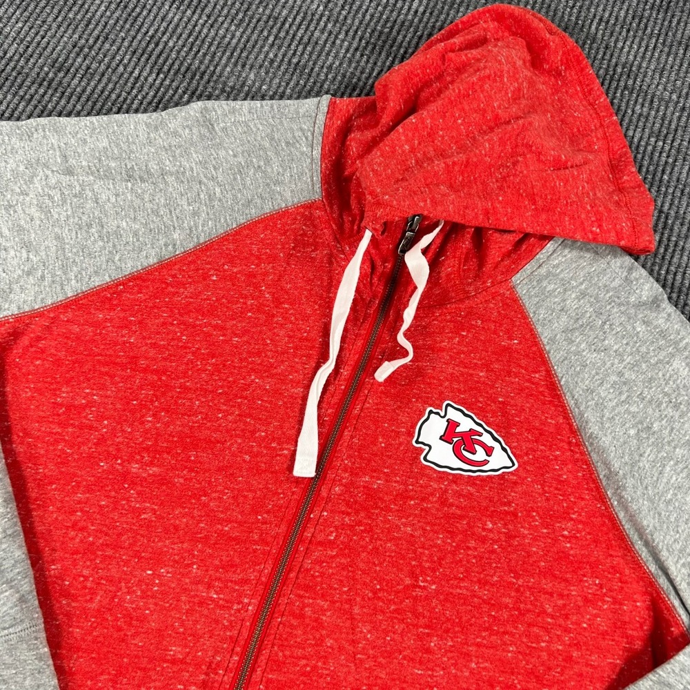 Kansas City Chiefs Full Zip Hooded Shirt Mens 2XL XXL Red Gray Long Sleeve NFL